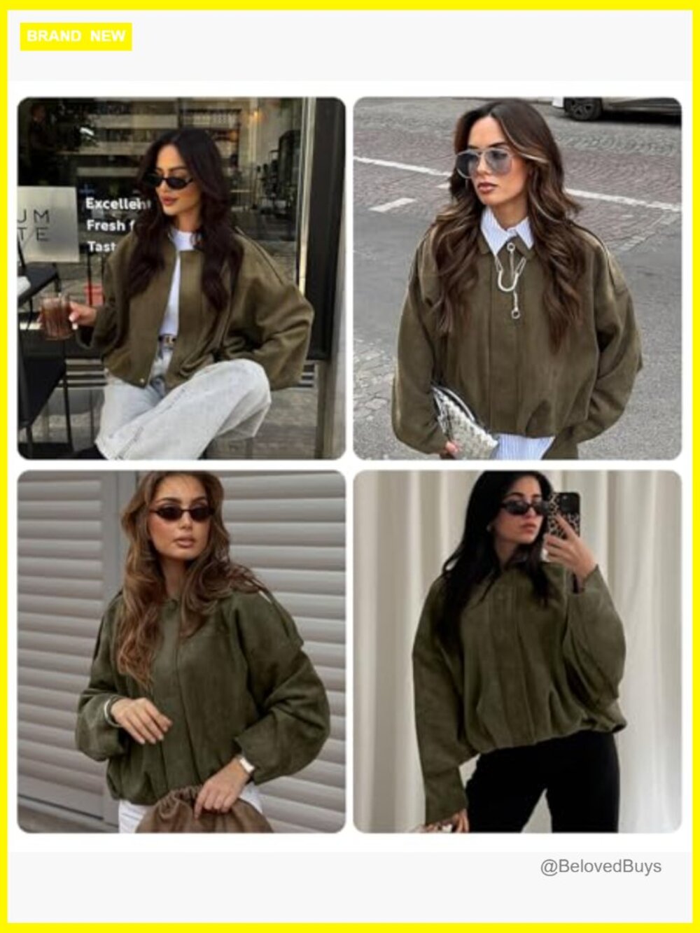 Faux Suede Bomber Jacket Oversized Cropped Motorcycle Pilot Coat - Picture 6 of 7